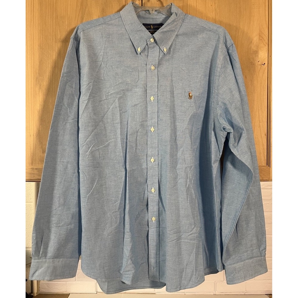 Ralph Lauren Button Down‎ Mens XXL Blue Slim Fit Stretch Oxford Shirt